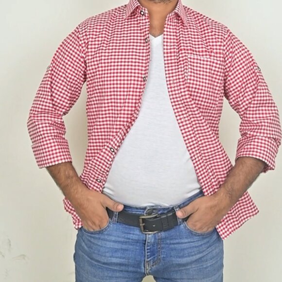 Vintage Bavarian Oktoberfest Button Down Shirt  Checked Summer Men Style - Picture 3 of 11